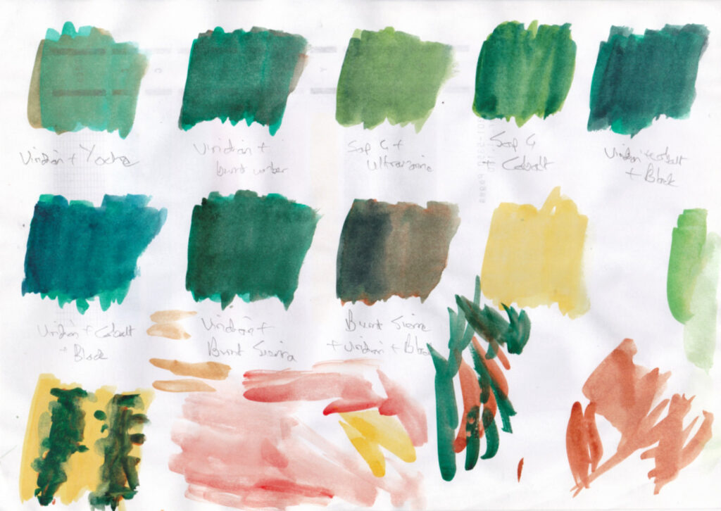 Swatches of greens and yellows